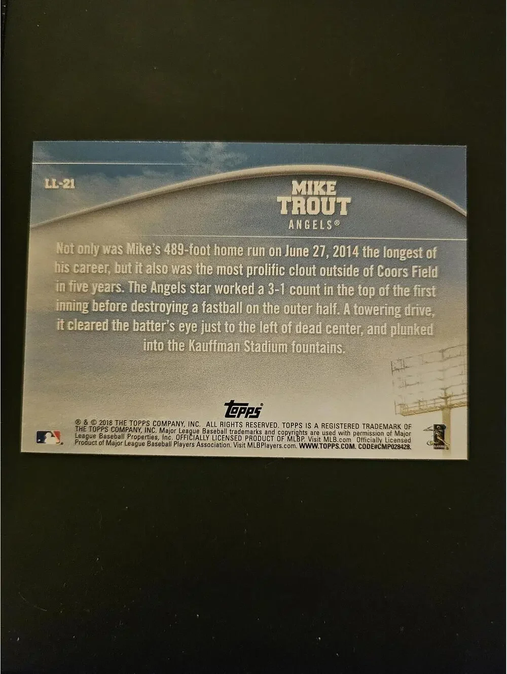2018 Topps - Longball Legends - Mike Trout - #LL-21 - RAW Mint - Picture 2 of 2